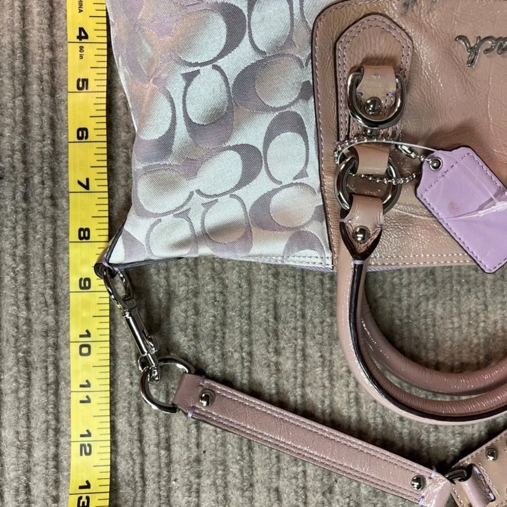 Coach Signature C Satchel Bag Lavender Pink Patent Leather Trim F15443